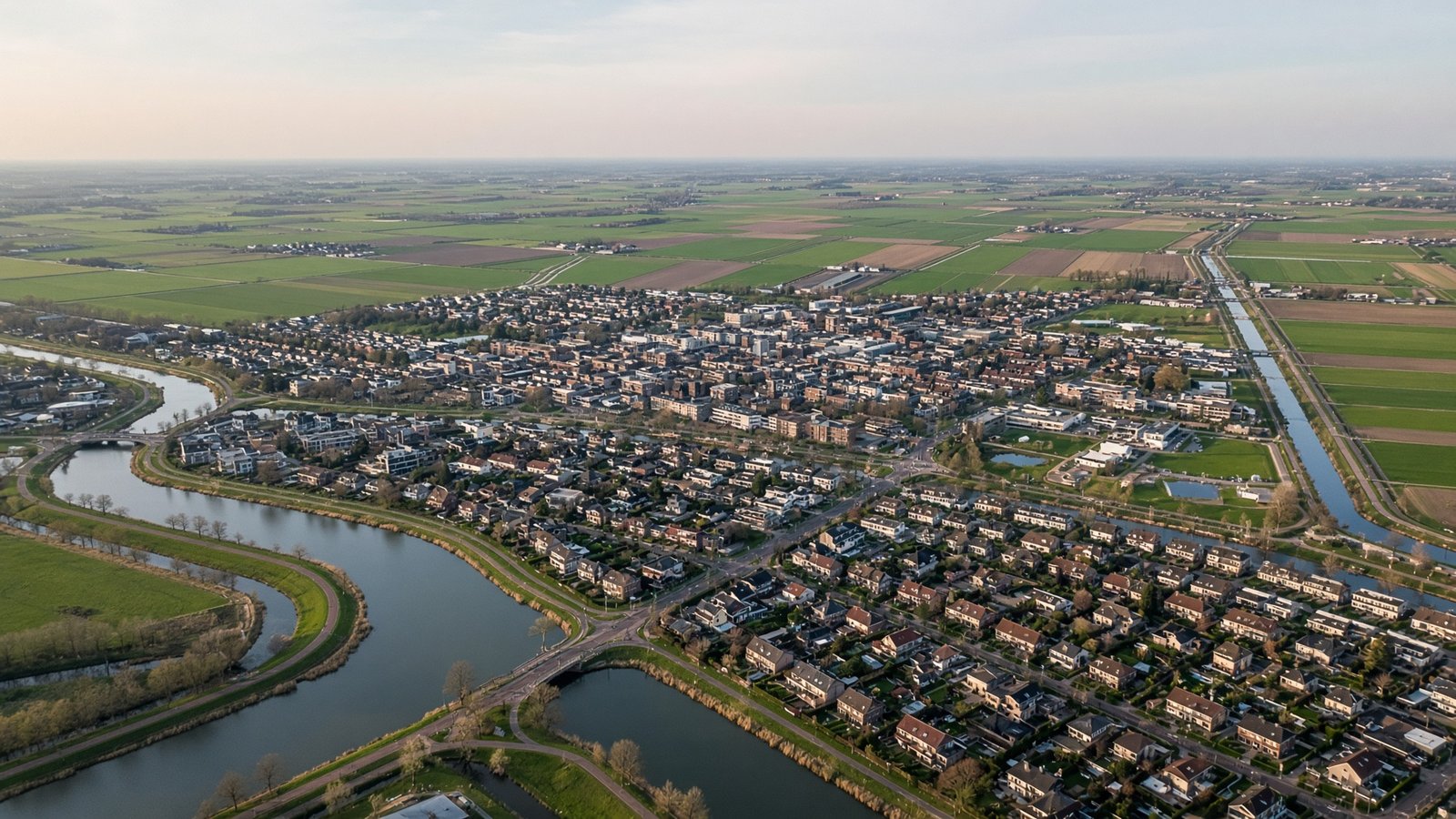 Luchtfoto van een Noord-Hollandse polderstad als Heerhugowaard